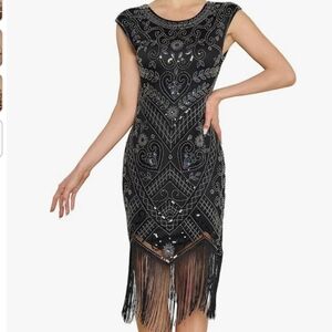 Elegant Black Beaded and Sequined Dress